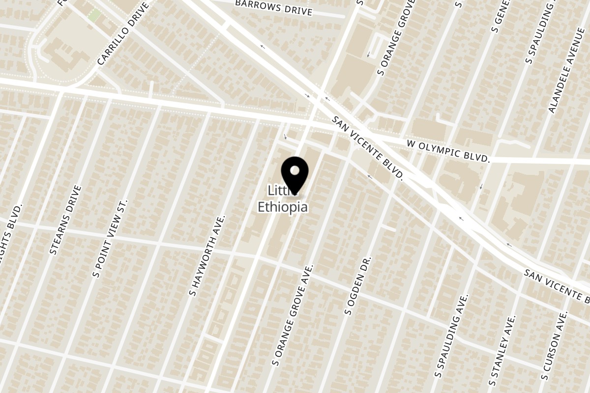 Map showing the location of Rosalind's on 1044 S Fairfax Ave in Los Angeles